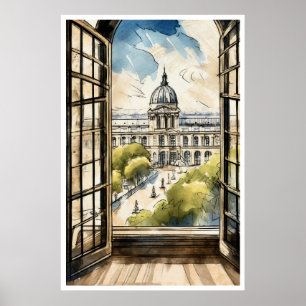 Póster Louvre a través de un Poster de ventana