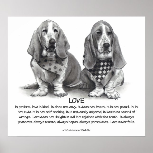 PÓSTER LOVE: 1 CORINTHIANS 13: BASSET HOUNDS, PENCIL (Frente)