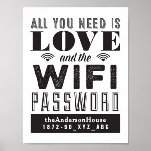 Póster Love and the WiFi Password Guest Room Art