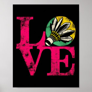 Póster Love Badminton - Baraja Badminton de color vintage