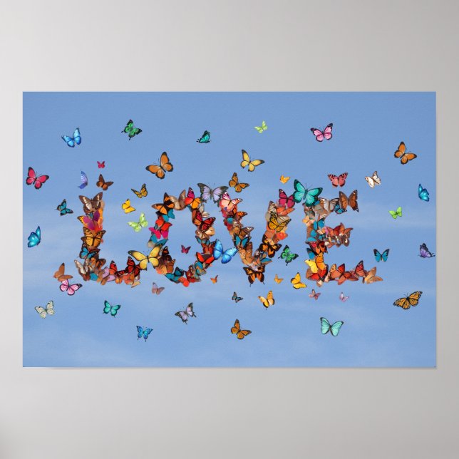 Póster LOVE Blue Sky Butterflies | Inspirational Hope Art (Frente)