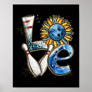 Póster Love Bowling Retro Leopard Sunflower Valentine D