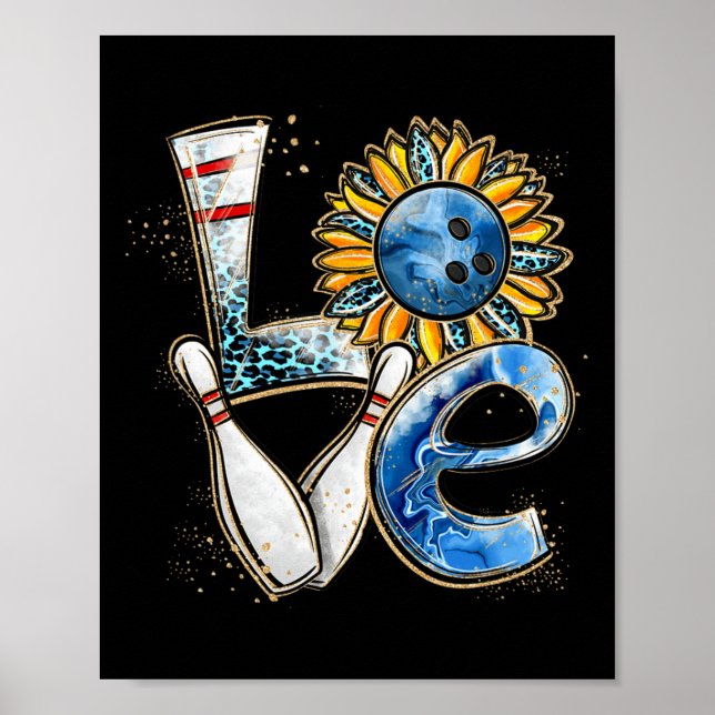 Póster Love Bowling Retro Leopard Sunflower Valentine D (Frente)