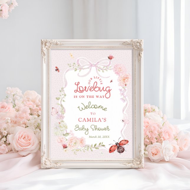 Póster Love Bug Blush Pink Floral Baby Shower Welcome  (Subido por el creador)
