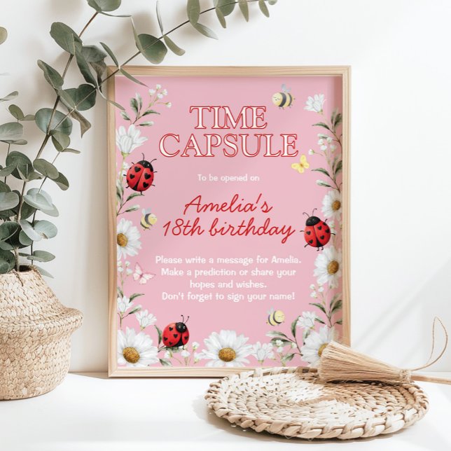 Póster Love Bug Daisy Birthday Party Time Capsule Sign (Subido por el creador)