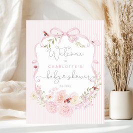 Póster Love Bug Pink Bow Stripes Baby Shower Welcome