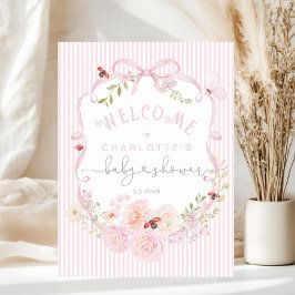 Póster Love Bug Pink Bow Stripes Baby Shower Welcome Foam