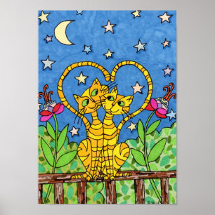 Póster Love Cats Folk Art