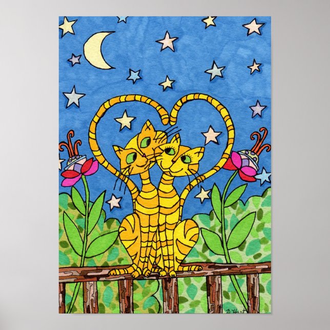 Póster Love Cats Folk Art (Frente)