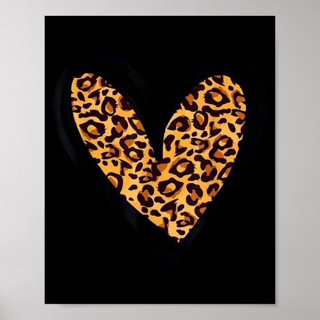 Póster Love Cheetah Leopard Print Heart Valentines Day Gi (Frente)