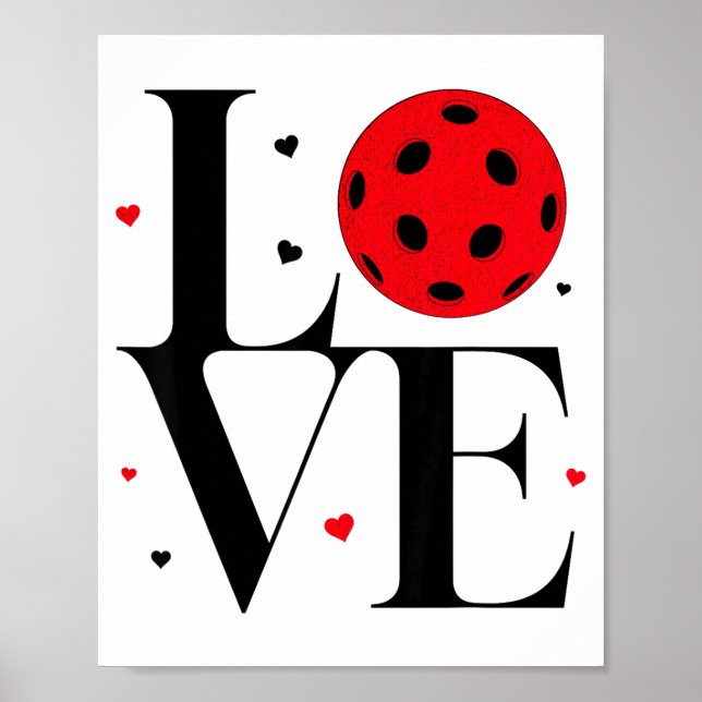 Póster Love Ckleball Valentines Day Cute Red Heart  (Frente)