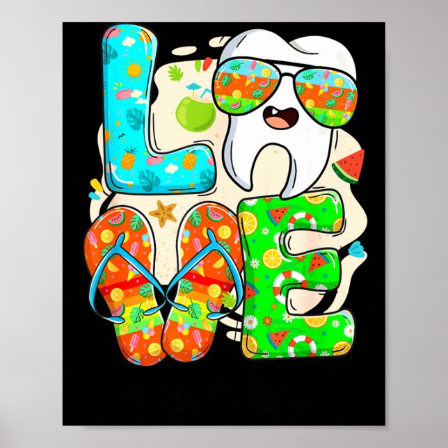 Póster Love Dental Life Cute Tooth Flip Flops Summer Dent (Frente)
