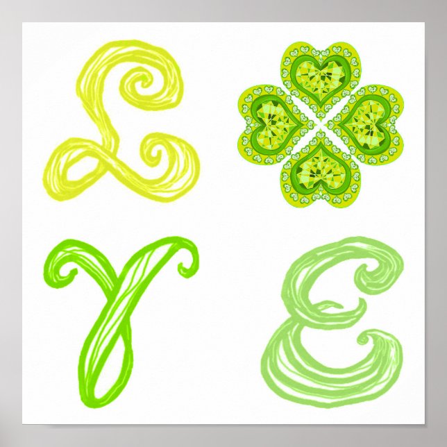 Póster LOVE Diamond Clover St. Patrick's Day fabric font (Frente)