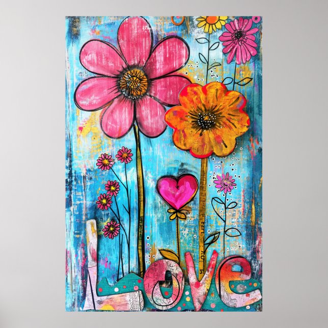 Póster *~* LOVE Doodle – Colorful Whimsical Flower Art  (Frente)