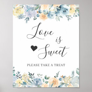 Póster Love es Postre Dulce Bar Vainilla Chic Floral Azul