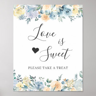 Póster Love es Postre Dulce Bar Vainilla Chic Floral Azul