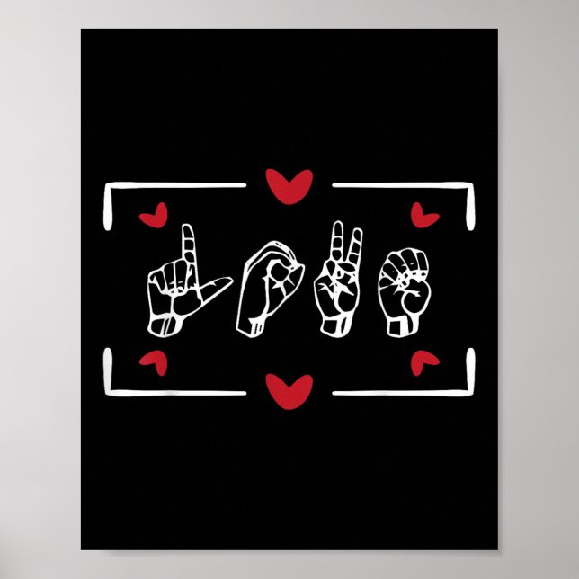 Póster Love Finger Rótulo Language Asl Día de San Valentí (Frente)
