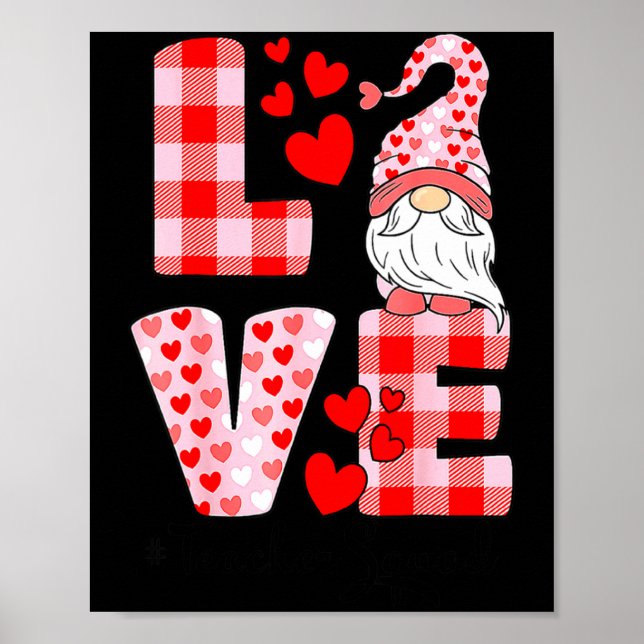 Póster Love Gnome Valentines Day Red Buffalo Plaid Leopar (Frente)