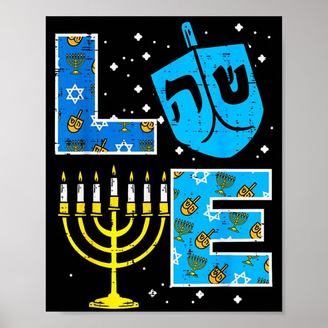 Póster Love Hanukkah Dreidel Menorah Jewish Chanukah Men  (Frente)