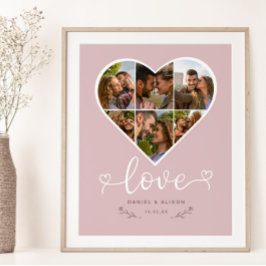 Póster Love Heart Collage de fotos Grid Couple Rubor