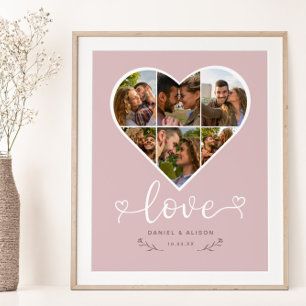 Póster Love Heart Collage de fotos Grid Couple Rubor