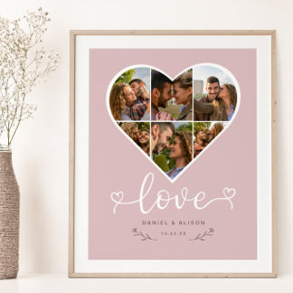 Póster Love Heart Collage de fotos Grid Couple Rubor