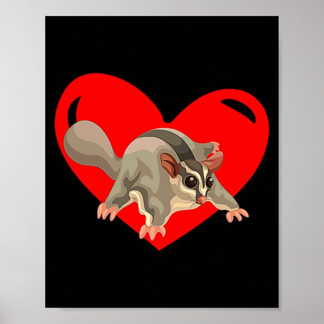 Póster Love Heart Graphic Valentines Day Sugar Glider Bo  (Frente)