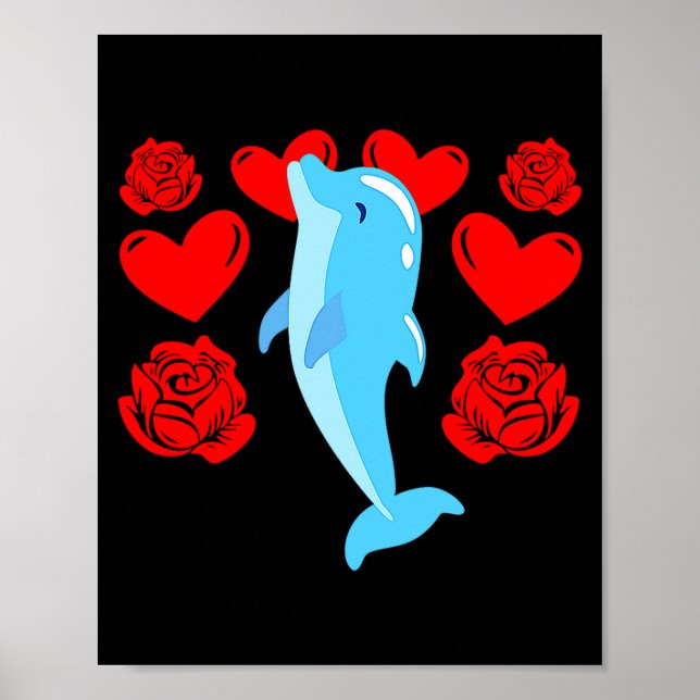Póster Love Heart Valentines Day Roses Dolphin Boys Kids  (Frente)