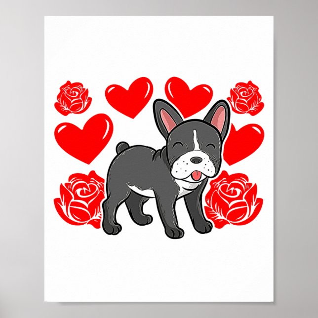 Póster Love Heart Valentines Day Roses French Bulldog Bo  (Frente)