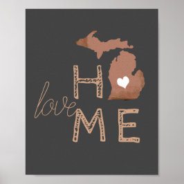 Póster Love Home Michigan Heart Copper Gray