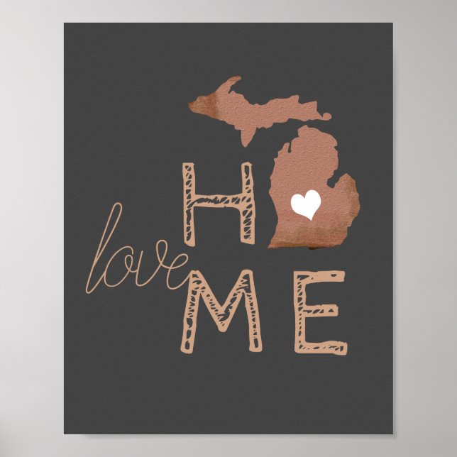 Póster Love Home Michigan Heart Copper Gray (Frente)