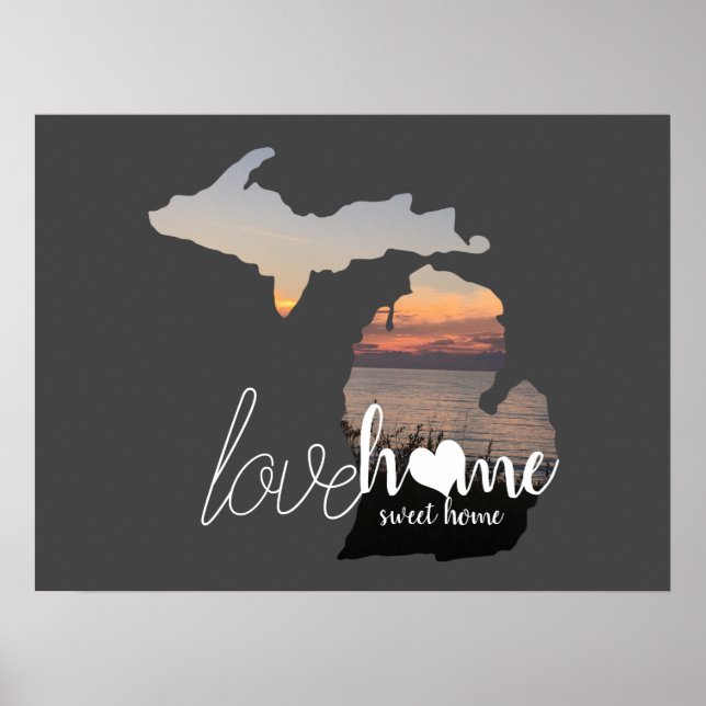 Póster Love Home Sweet Home Michigan Silhouette (Frente)