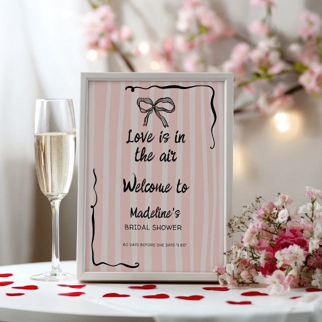 Póster Love in the Air Retro Pink Quirky Bridal Welcome (Love in the Air Retro Pink Quirky Bridal Welcome Poster)