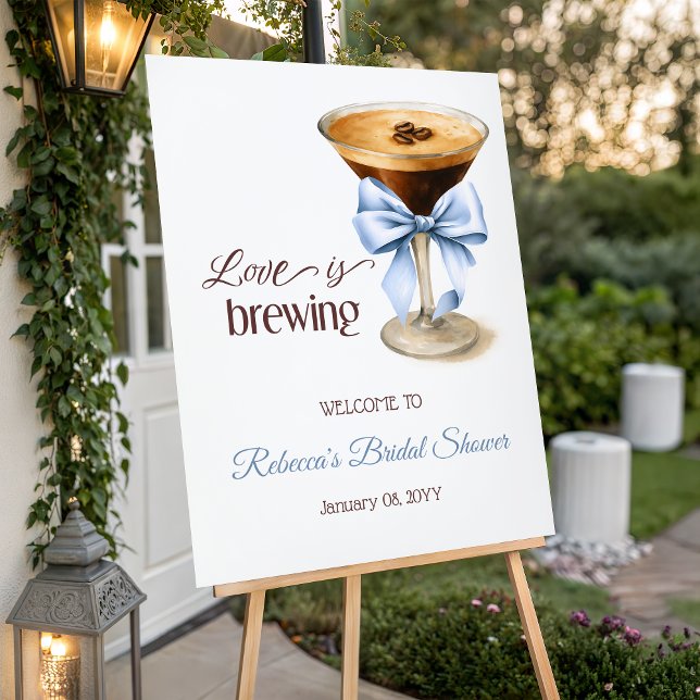 Póster Love is Brewing Blue Bow Bridal Shower Welcome (Subido por el creador)