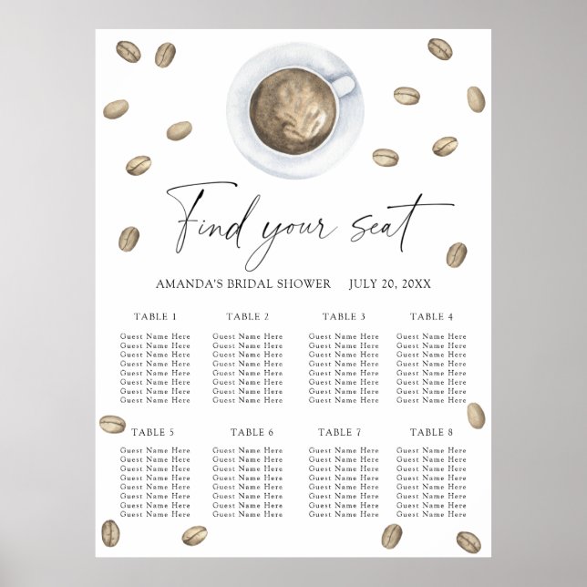 Póster Love is brewing Wedding seating chart (Frente)