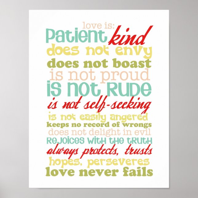 Póster love is patient 1 corinthians 13 poster (Frente)