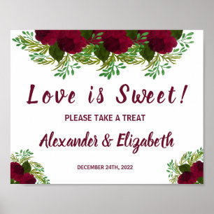Póster Love is Sweet Bridal Shower Wedding Red Flower