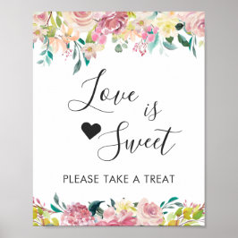 Póster Love is Sweet Dessert Bar Pastel Rubor Floral