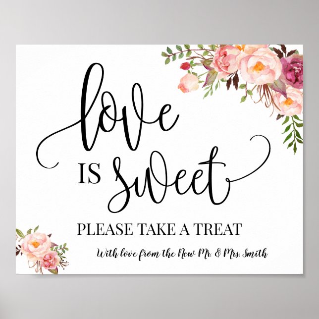 Póster Love is Sweet dessert table sign wedding pink (Frente)