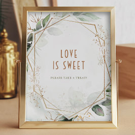 Póster Love is Sweet Guests Green & Gold Rustic Sign