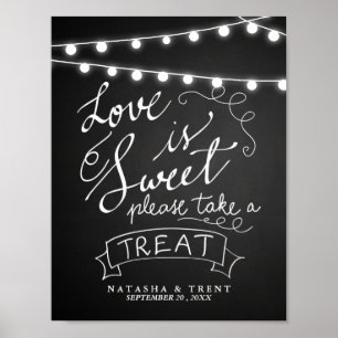 Póster Love Is Sweet String Lights Chalkboard Boda