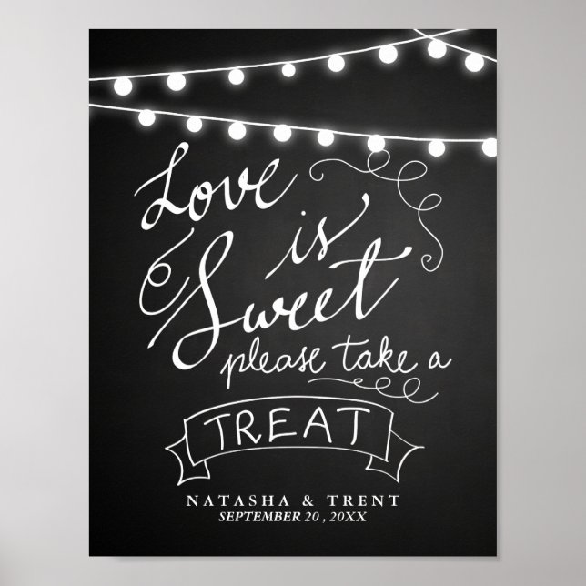 Póster Love Is Sweet String Lights Chalkboard Boda (Frente)