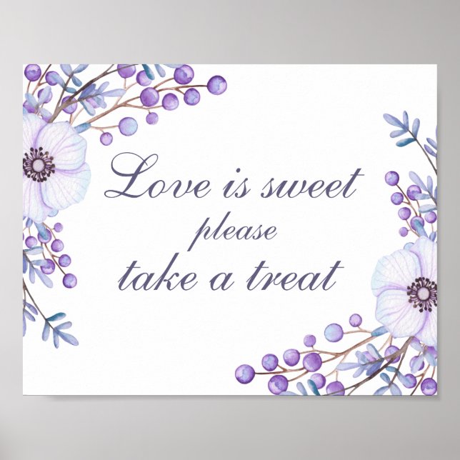 Póster Love is sweet take treat. Wedding purple flowers (Frente)