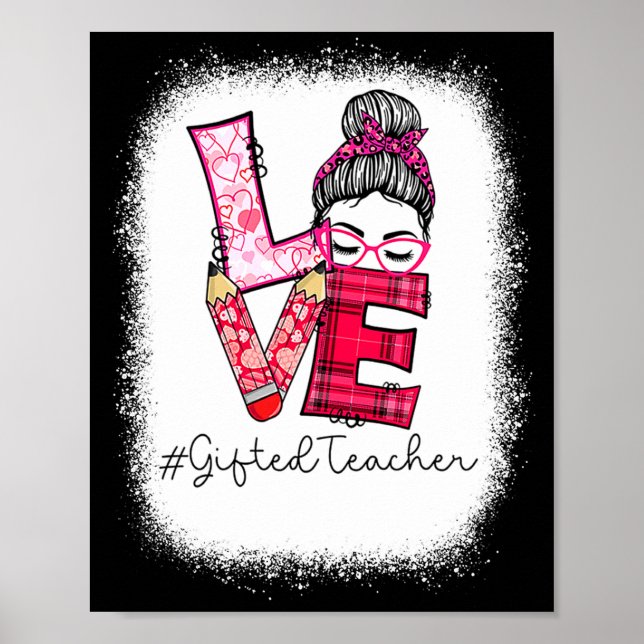 Póster Love Messy Bun Ed Teacher Valentines Day Matching  (Frente)