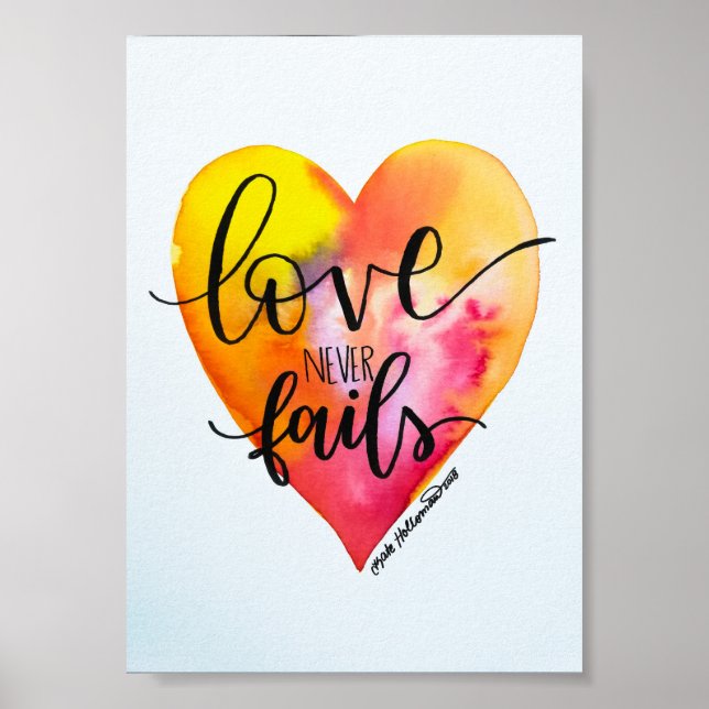 Póster Love never fails - Hand lettered Watercolor Art (Frente)