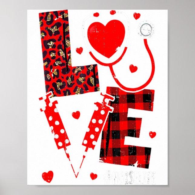 Póster Love Nurse Life Valentine Day Leopard Plaid Red He (Frente)