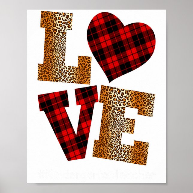 Póster Love Plaid Red Leopard Kindergarten Teacher Valent (Frente)