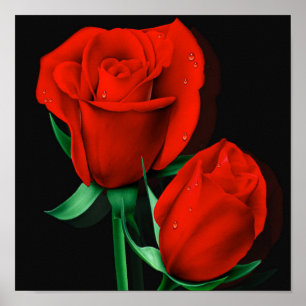 Póster Love Red Rose Black