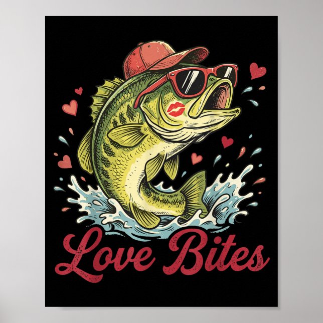 Póster Love Retro Bites Fishing Fisherman Valentines Day  (Frente)