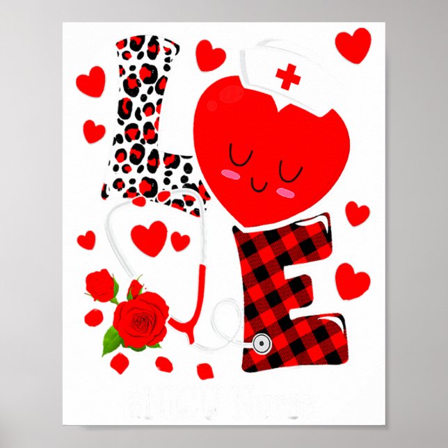 Póster Love Stethoscope Heart Nicu Nurse Valentines Day  (Frente)
